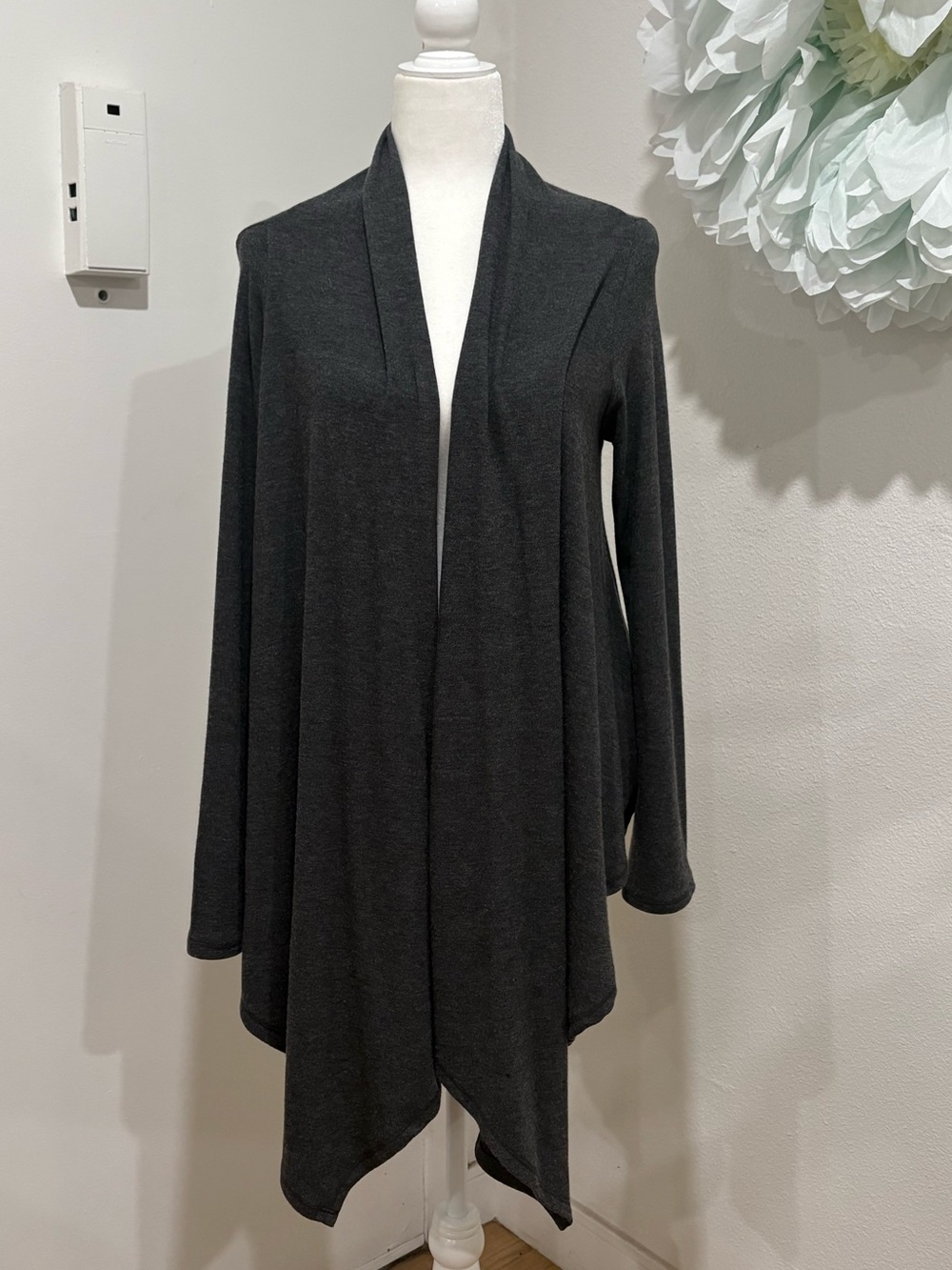 Fluxus Women's Dark Gray Open Front Draped Cardigan nwt size M